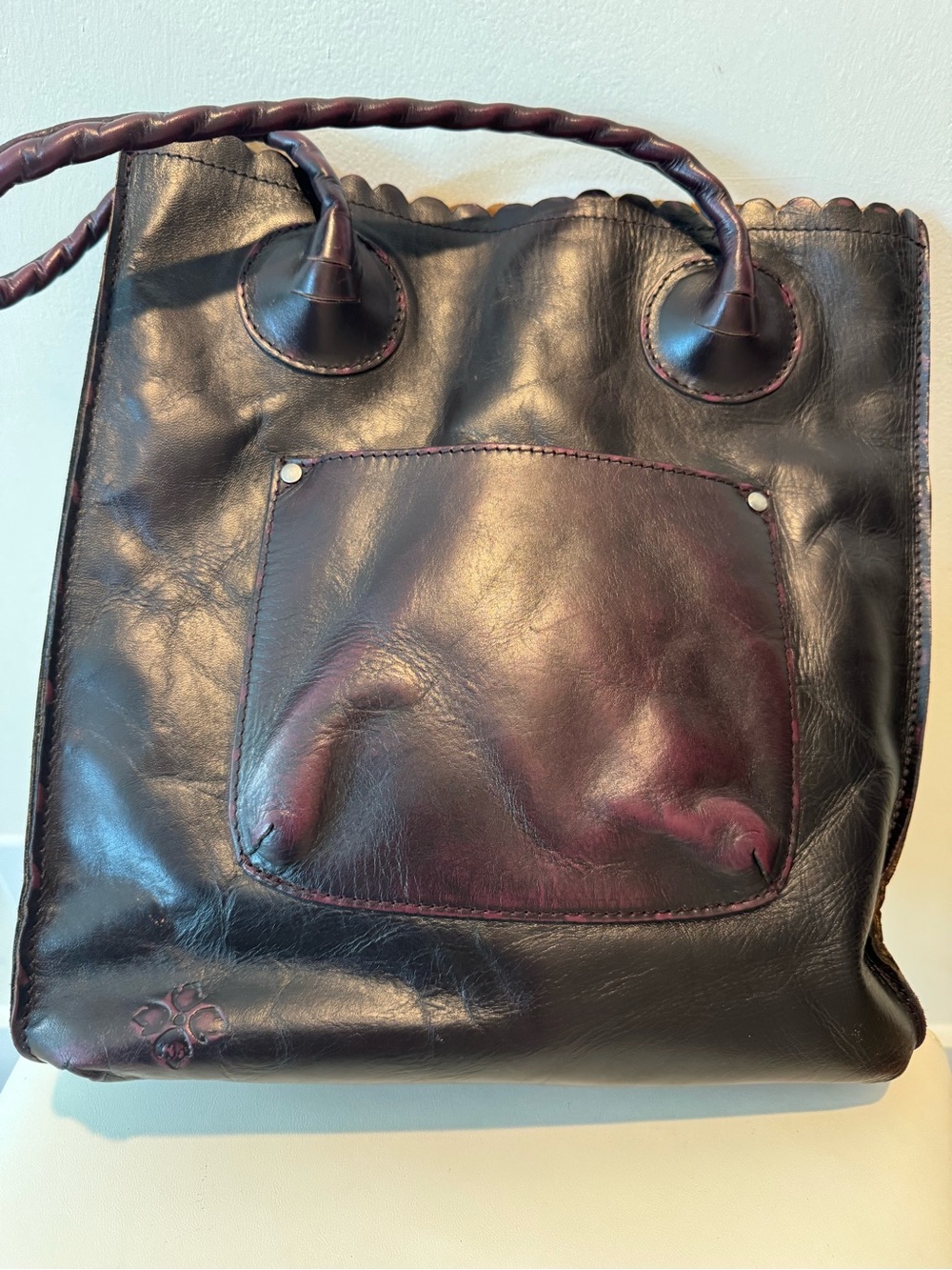 Patricia Nash Dark Burgundy Tooled Cut Out Cavo Leather Tote Bag - Picture 9 of 9